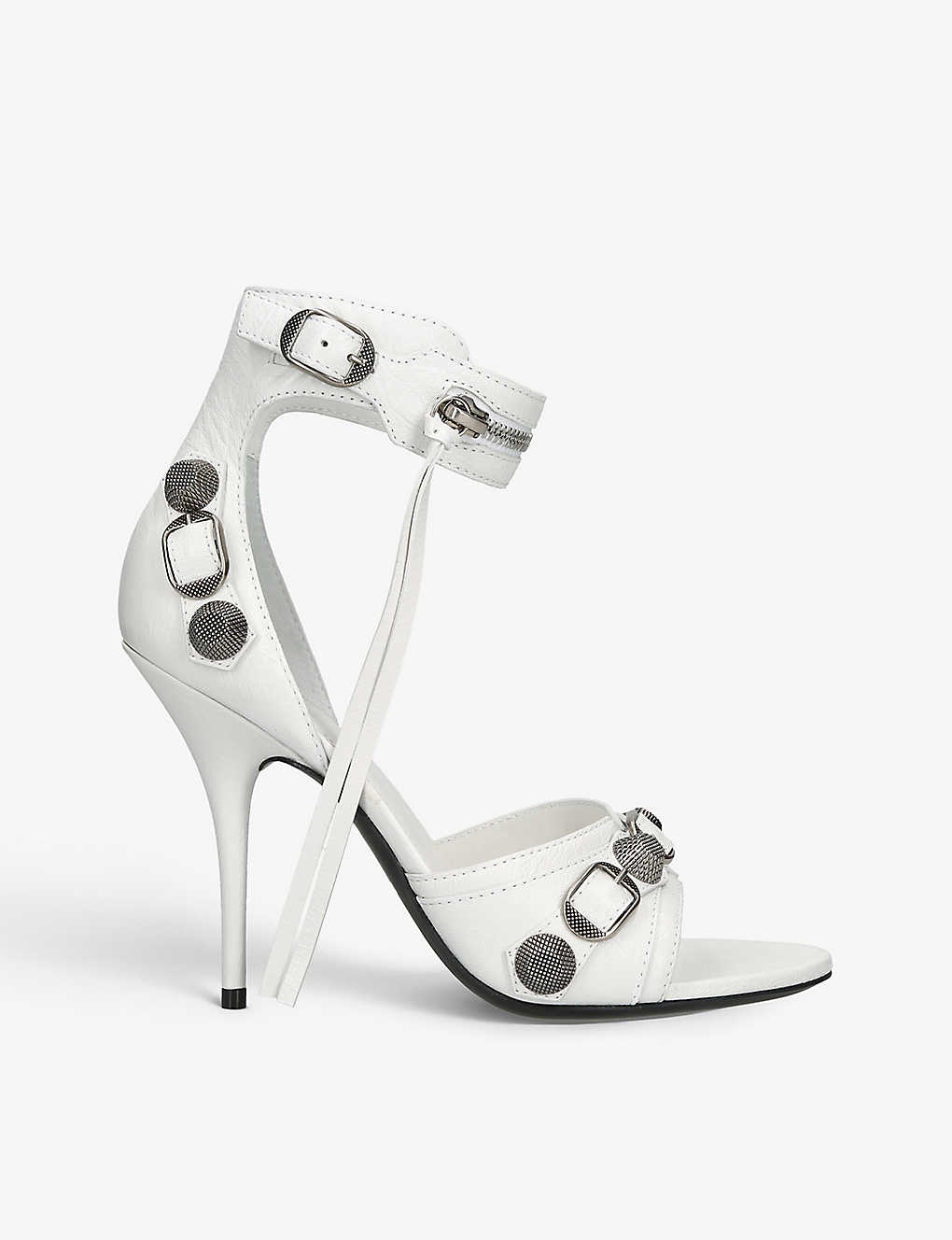 Shop Balenciaga Womens White Cagole 110 Stud-embellished Leather Heeled Sandals