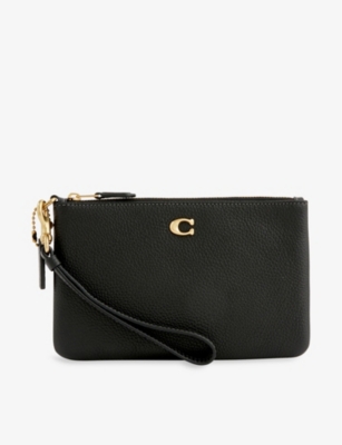 COACH: Monogram-plaque pebbled-leather pouch bag