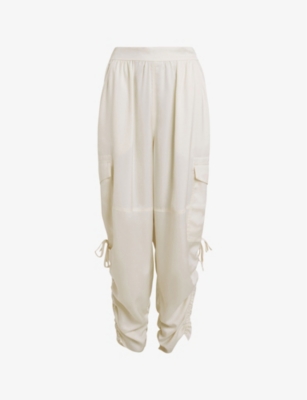 Kaye Straight Fit Drawcord Pants In Beige White