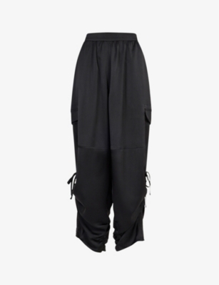 Shop Allsaints Women's Black Kaye Oversized Tapered High-rise Recycled Polyester-blend Cargo Trousers