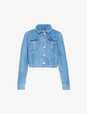 Paige Rowan Cropped Denim Jacket In Mid Blue Clean Wash