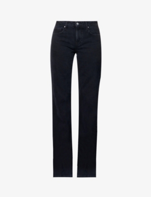 PAIGE: Sonja brand-patch wide-leg mid-rise recycled-denim jeans