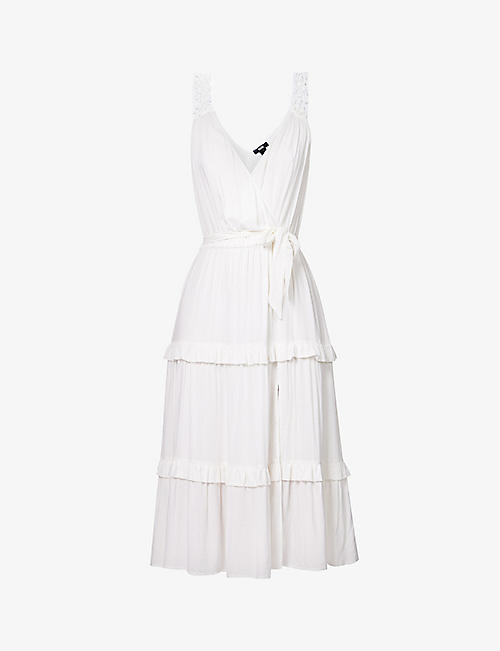 PAIGE: Riviera tiered-skirt frilled-trim rayon midi dress