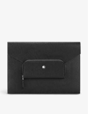 Shop Montblanc Black Sartorial Grained-leather Pouch