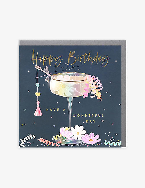 BELLY BUTTON DESIGNS: Happy Birthday cocktail greetings card 16.5cm x 16.5cm
