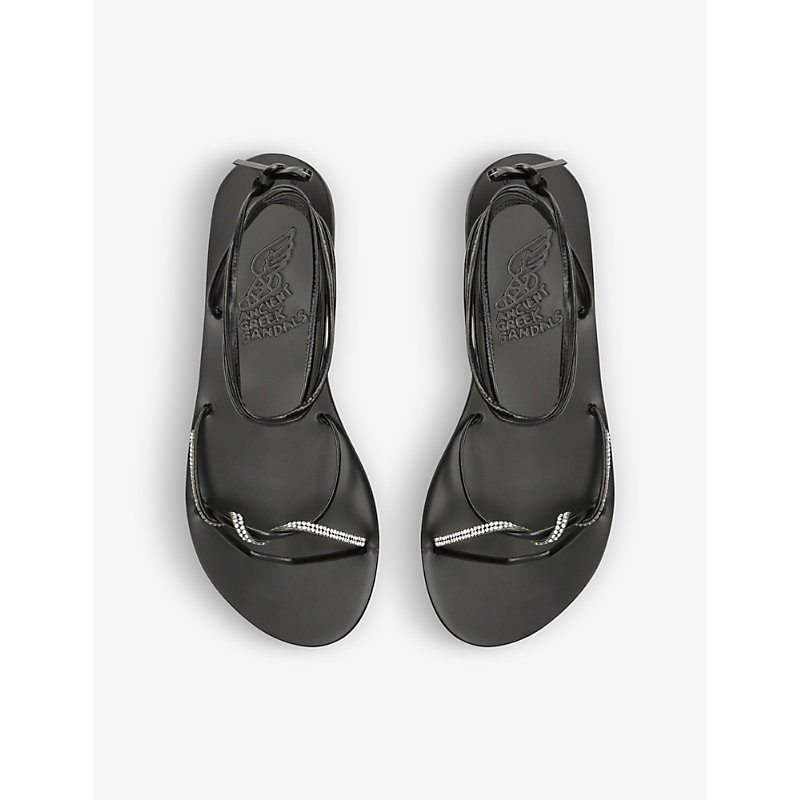 Shop Ancient Greek Sandals Treli Crystal-embellished Leather Sandals In Black