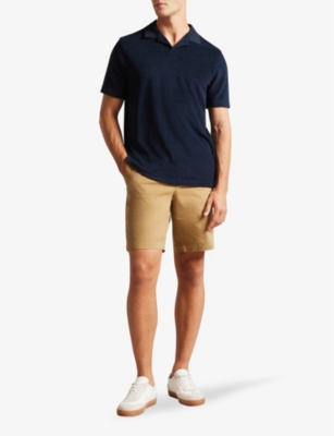 Shop Ted Baker Mens Navy Sandbank Revere-collar Cotton-towelling Polo Shirt