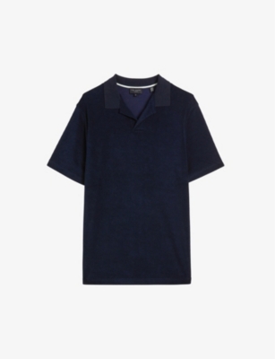 Ted Baker Mens Navy Sandbank Revere-collar Cotton-towelling Polo Shirt