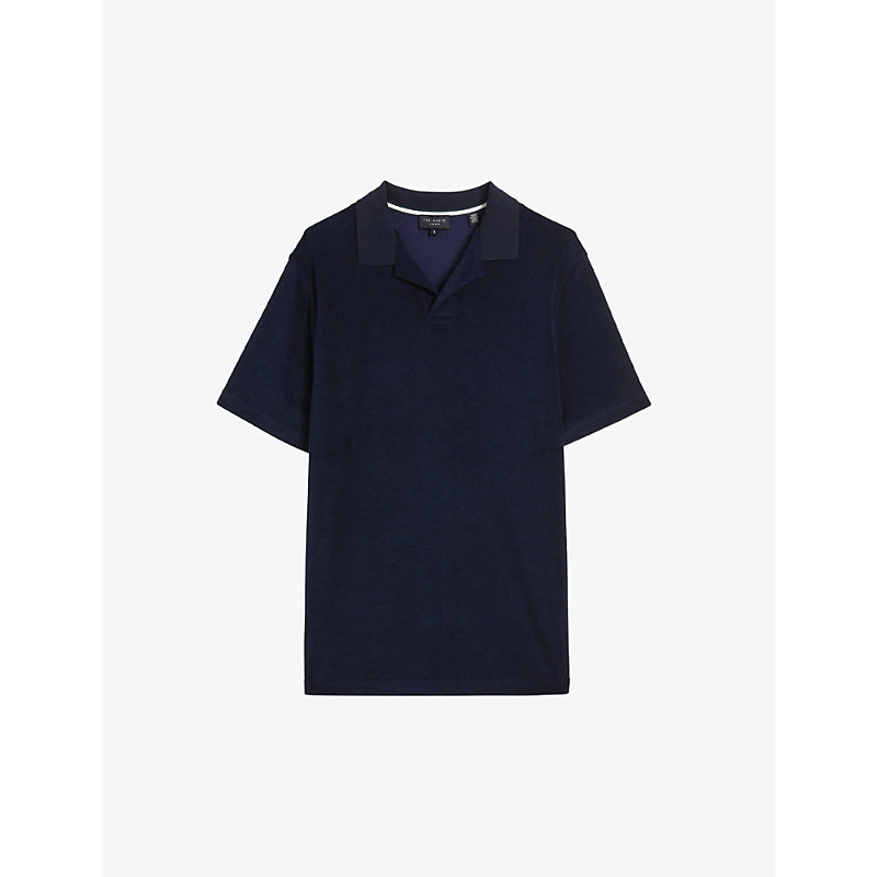 Ted Baker Mens Navy Sandbank Revere-collar Cotton-towelling Polo Shirt