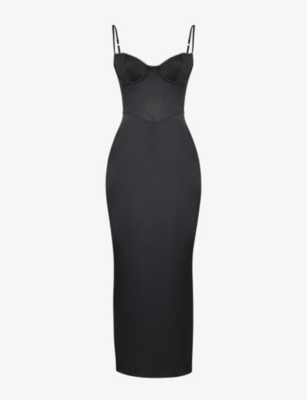 House Of Cb Womens Black Stefania Corset Satin Maxi Dress