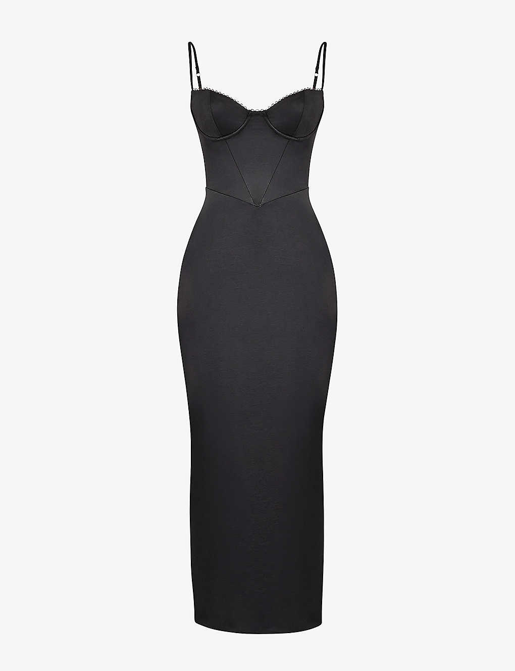 House Of Cb Womens Black Stefania Corset Satin Maxi Dress