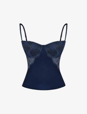 HOUSE OF CB: Cecile lace-trim underwired satin top