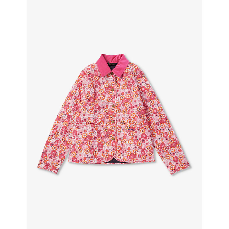 Barbour Liddes Quilted Shell Jacket 6-15 Years In Pink Dahlia Floral