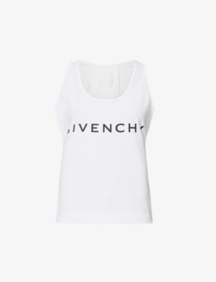 GIVENCHY GIVENCHY WOMENS WHITE BLACK BRAND-PRINT SLEEVELESS STRETCH-COTTON T-SHIRT,66543054