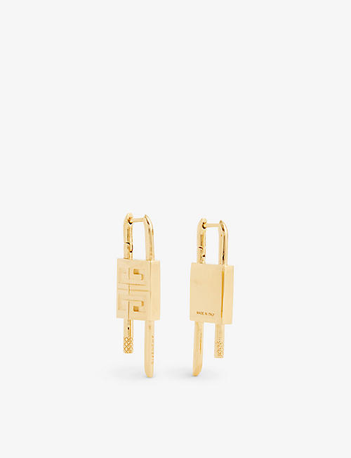 GIVENCHY: Lock logo-engraved gold-toned brass earrings
