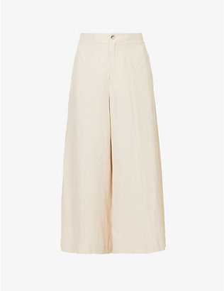 POLO RALPH LAUREN: Cropped wide-leg mid-rise silk and linen-blend trousers