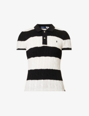 Polo Ralph Lauren Striped Cable-knit Polo Shirt In Cream/black