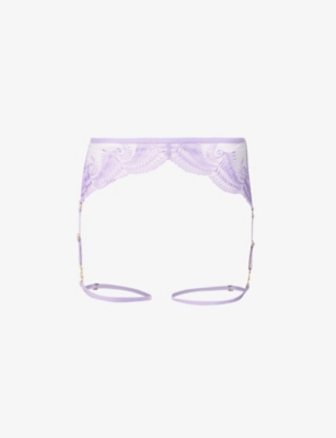 BLUEBELLA: Rafaela floral-embroidered stretch-mesh suspender belt