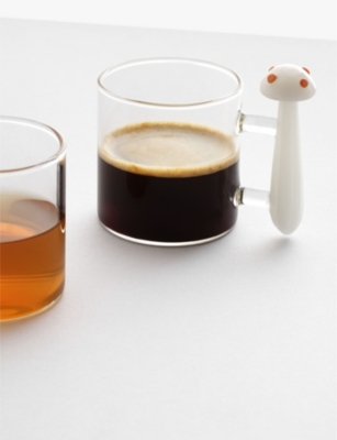 ICHENDORF: The Alice Collection mushroom-top borosilicate glass coffee cup and saucer set