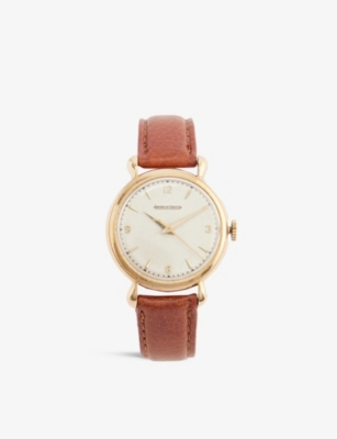 Reselfridges Watches Pre-loved Jaeger-lecoultre Tear Drop 9ct Yellow-gold And Grained-leather Manual Watch In Brown/gold