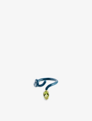 BEA BONGIASCA: Abstract twist 9ct yellow-gold peridot stone and enamel ring