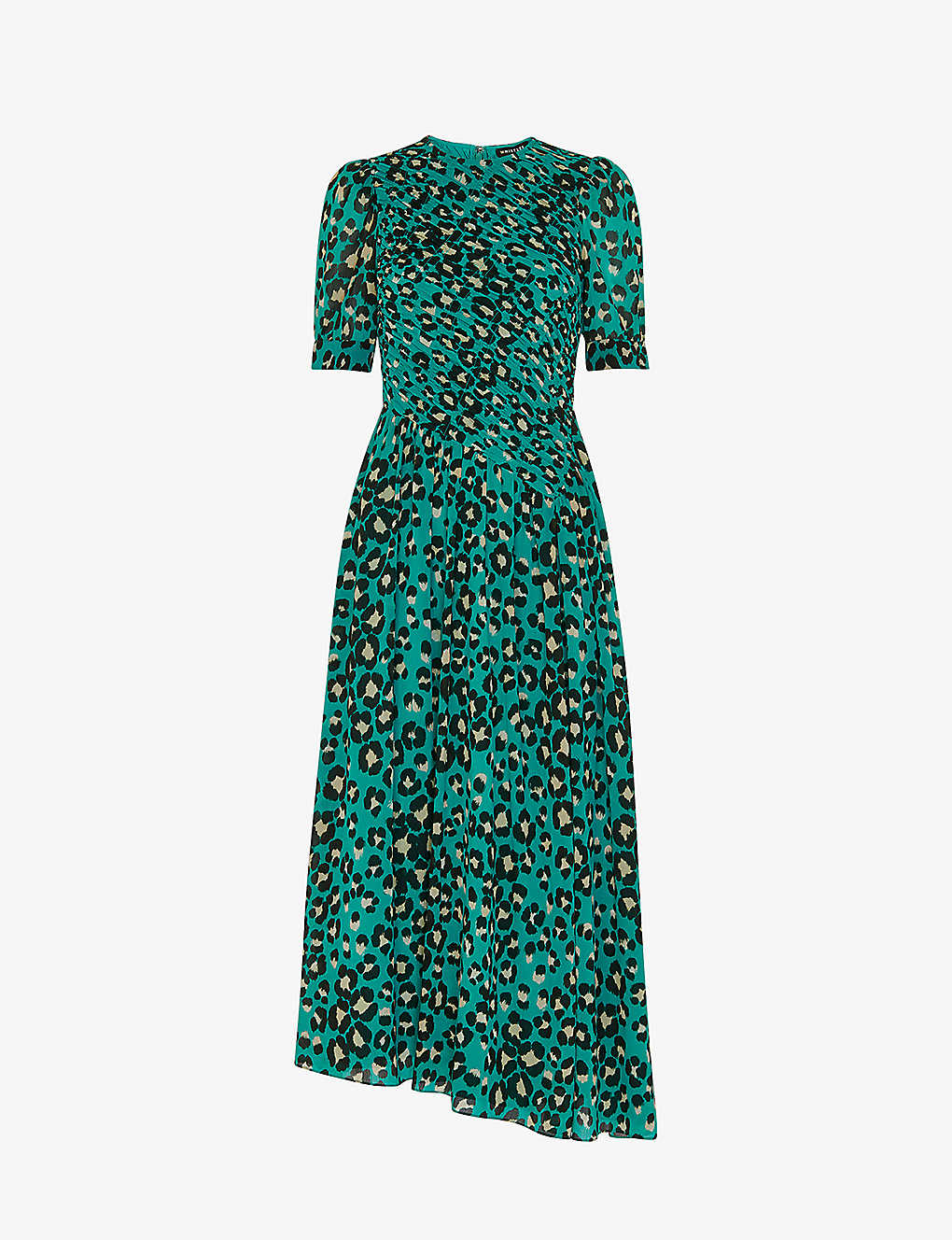 Whistles Womens Multi-coloured Leopard-print Shirred Woven Midi Dress