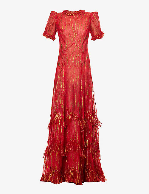 THE VAMPIRE'S WIFE: Scarlet glitter-embellished woven maxi dress