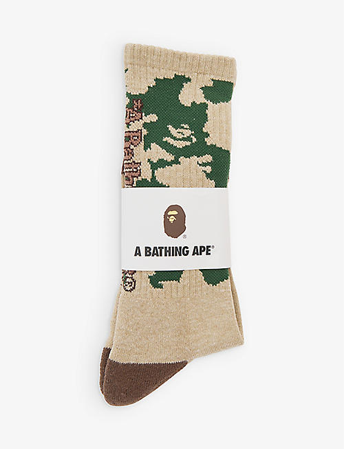 BAPE: Woodland graphic-print elasticated-cuff cotton-blend socks