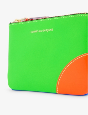 COMME DES GARÇONS WOMENS BLUE GREEN SUPOR FLUO LOGO-PRINT LEATHER WALLET 66564912