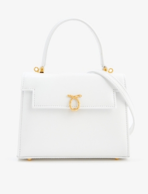 Launer Womens Pure White Judi Leather Top-handle Bag