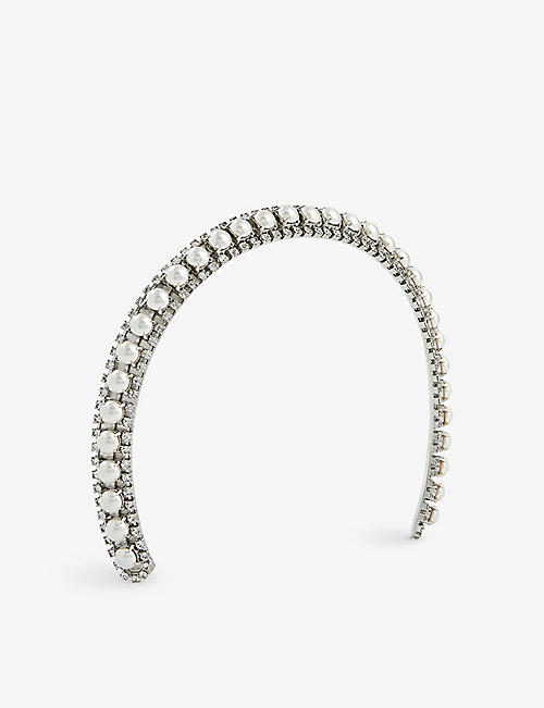LELET NY: Jess faux-pearl and crystal-embellished stainless steel and Swarovski crystals crown