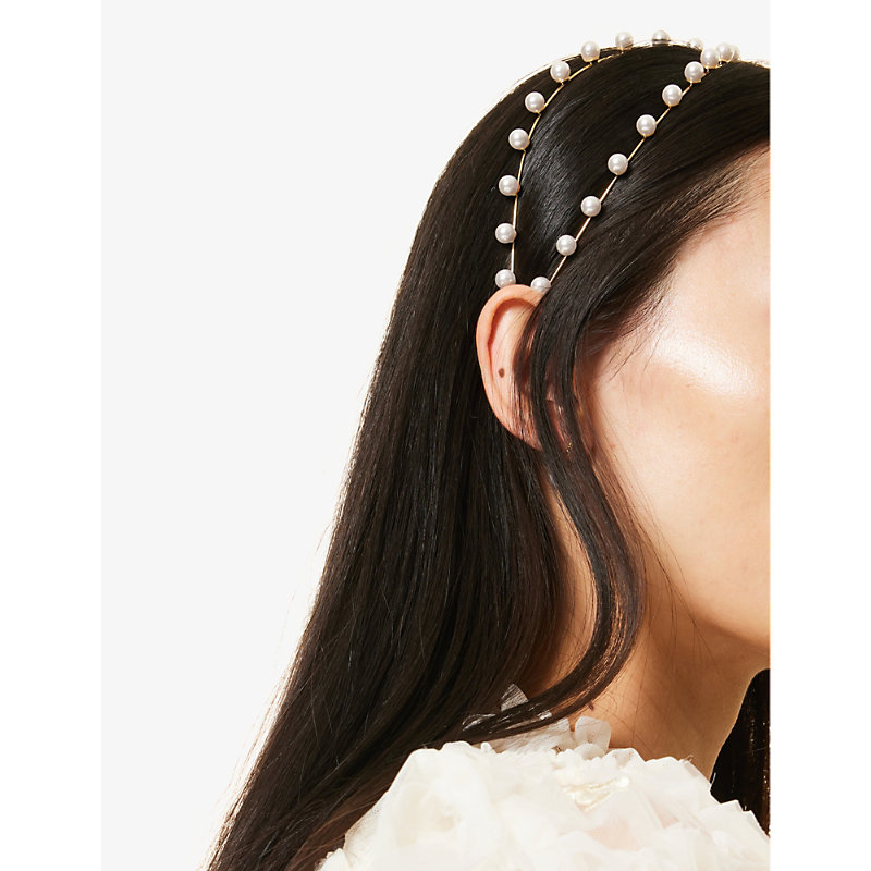 Shop Lelet Ny Vera Exes Faux-pearl Embellished Stainless Steel Headband In Gold