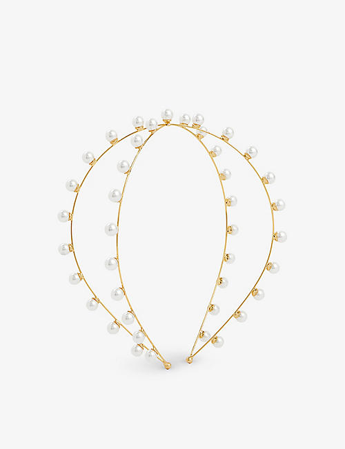LELET NY: Vera Exes faux-pearl embellished stainless steel headband