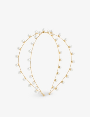 Shop Lelet Ny Vera Exes Faux-pearl Embellished Stainless Steel Headband In Gold