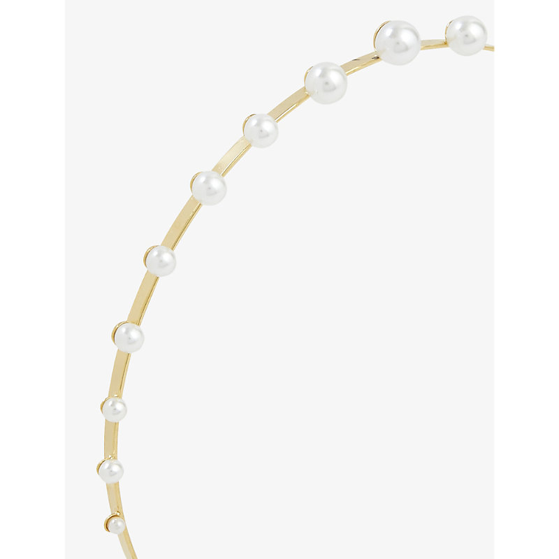 Shop Lelet Ny Birthstone Faux Pearl-embellished Stainless Steel Headband In Gold