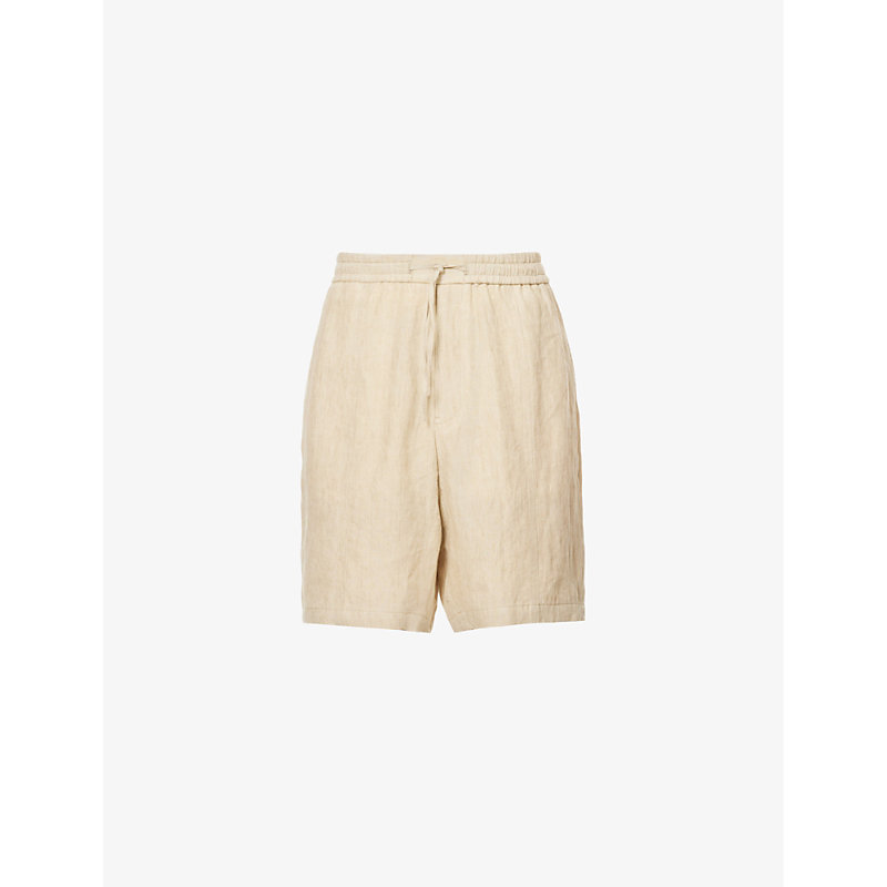 Emporio Armani Mens Beige Drawstring Relaxed-fit Linen Shorts
