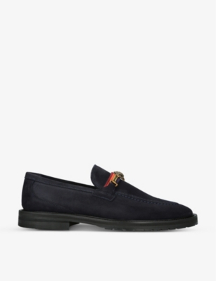 Kurt Geiger London Mens Navy Bates Eagle Head-embellished Suede Loafers In Navy