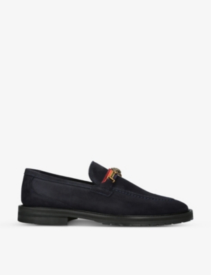 Kurt Geiger London Mens Navy Bates Eagle Head-embellished Suede Loafers