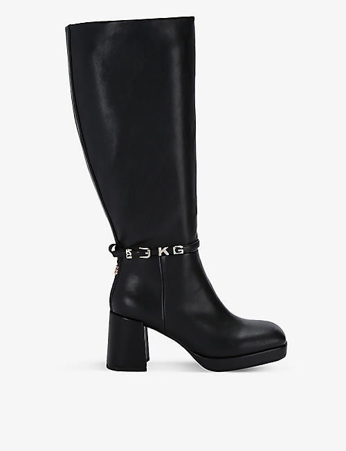 KG KURT GEIGER: Solemn logo-embellished leather knee-high boots