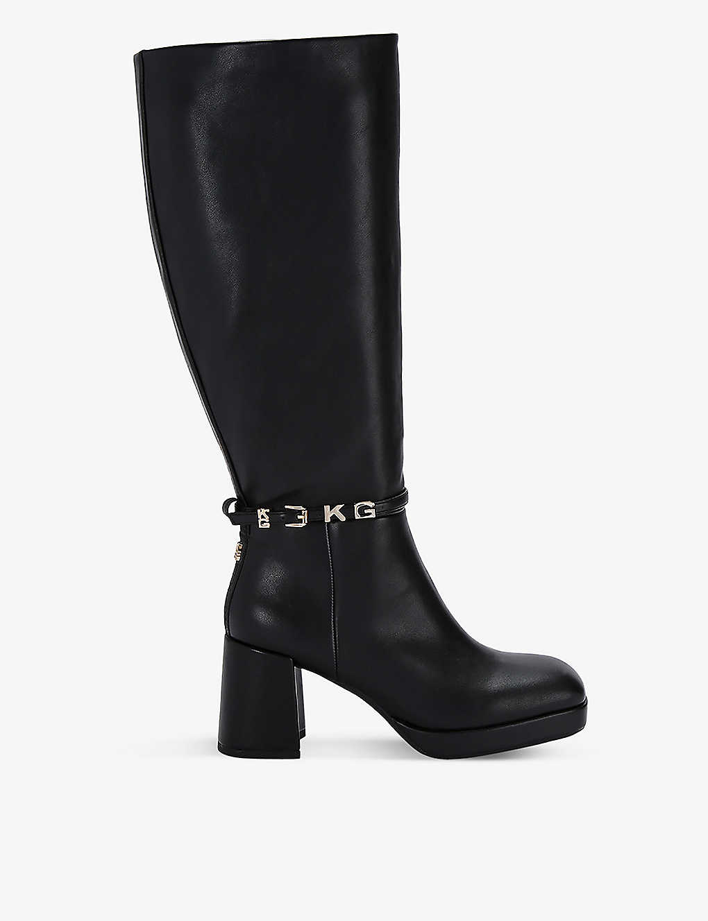 Kg Kurt Geiger Womens Black Solemn Logo-embellished Leather Knee-high Boots