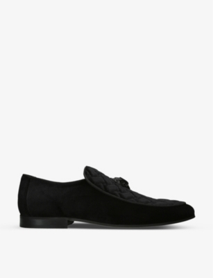 KURT GEIGER LONDON: Hugh eagle-embellished quilted velvet loafers