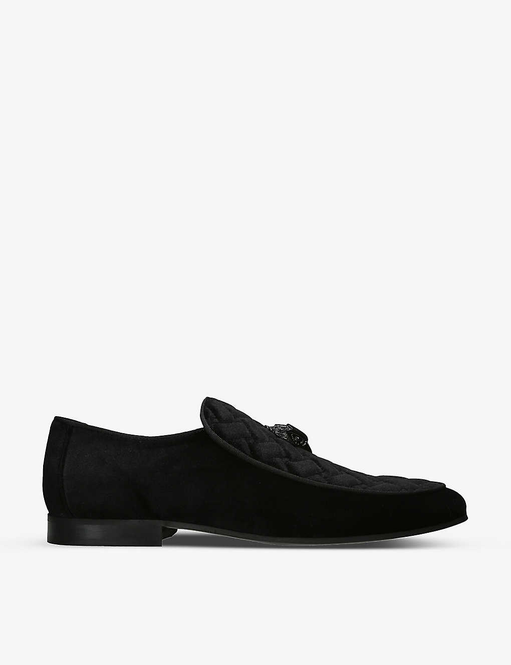 Kurt Geiger Hugh Eagle-embellished Quilted Velvet Loafers In Black/comb