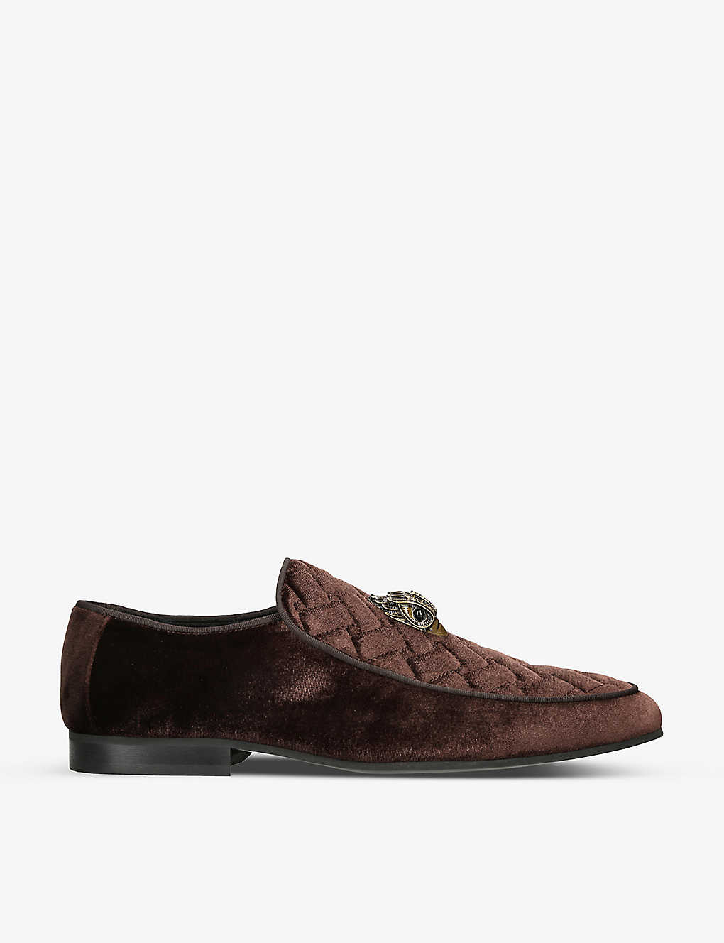 Kurt Geiger Hugh Eagle-embellished Quilted Velvet Loafers In Brown