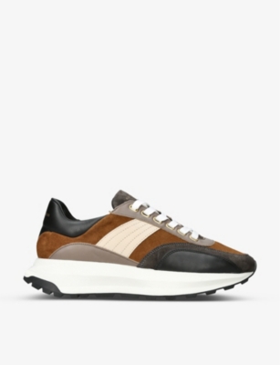 KURT GEIGER LONDON: Gaspar contrast-panel suede low-top trainers