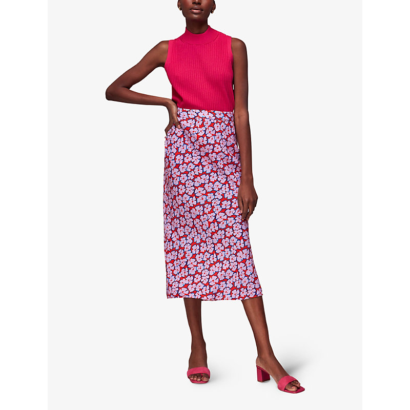 Shop Whistles Women's Multi-coloured Floral-print Bias-cut Woven Midi Skirt