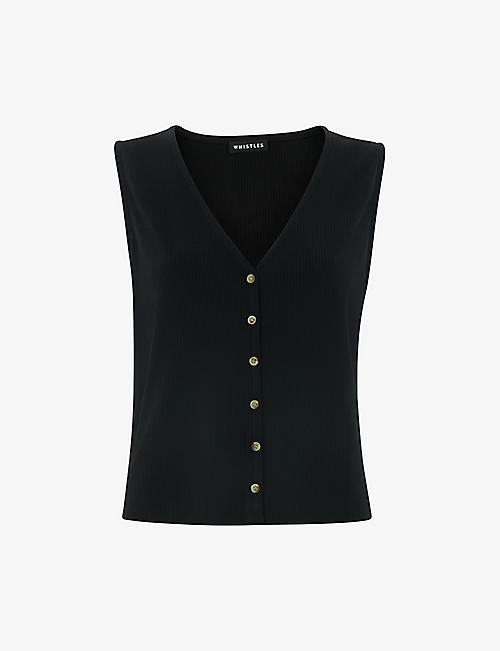 WHISTLES: Ribbed buttoned V-neck stretch-woven vest