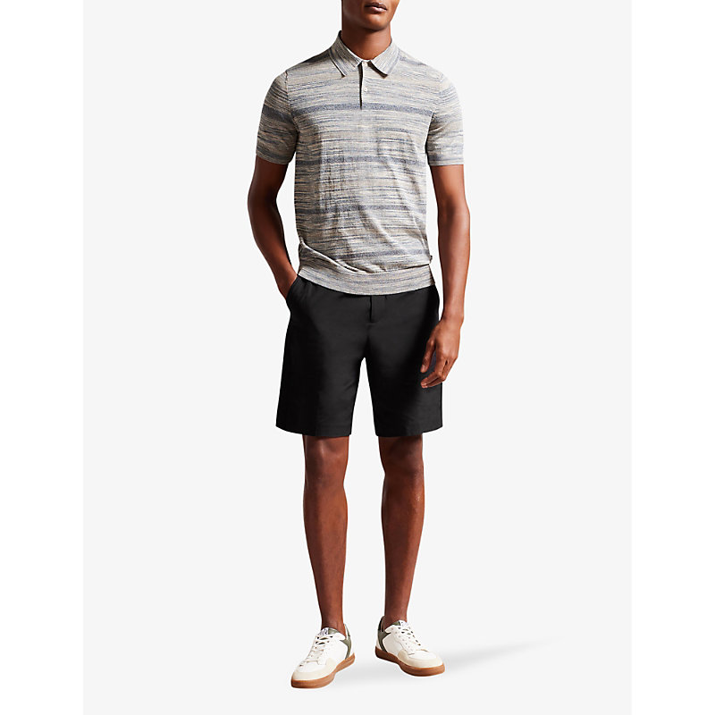 Shop Ted Baker Men's Black Cleeves Straight-leg Cotton And Linen Shorts