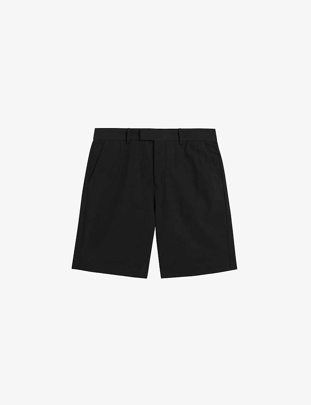Ted Baker Mens Black Cleeves Straight-leg Cotton And Linen Shorts