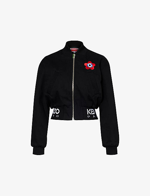 KENZO: Target brand-embroidered cropped stretch-cotton bomber jacket