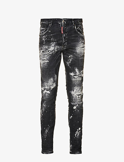 DSQUARED2: Skater paint-print slim-fit stretch-cotton blend denim jeans